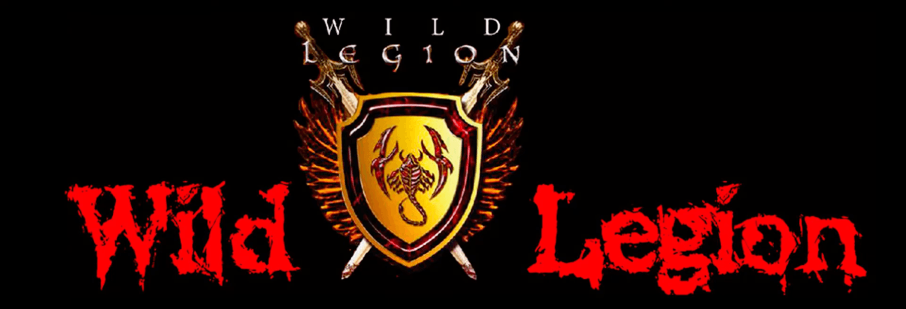 The original Wild Legion banner: a scorpion on a gold shield with crossed swords and wings